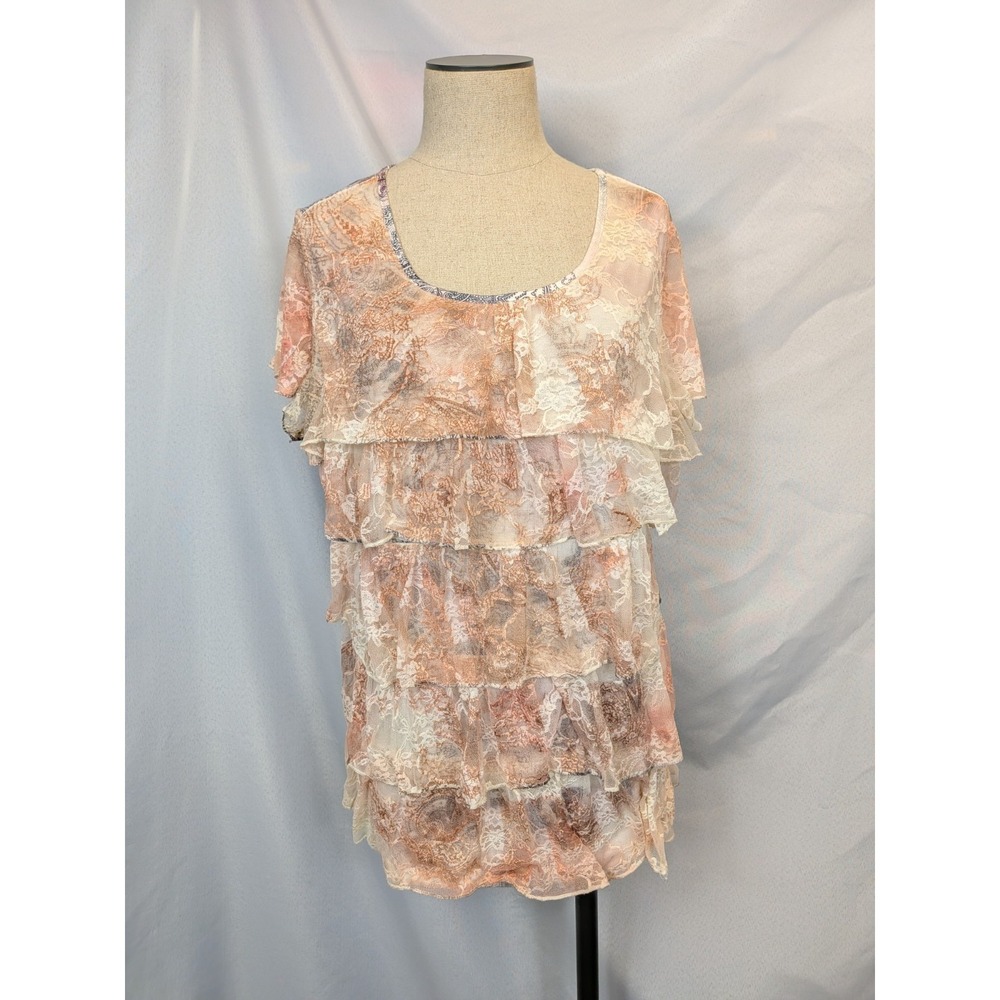 Christopher & Banks Tiered Lace Top Women's‎ XL Pink Paisley Boho Romantic Luxe